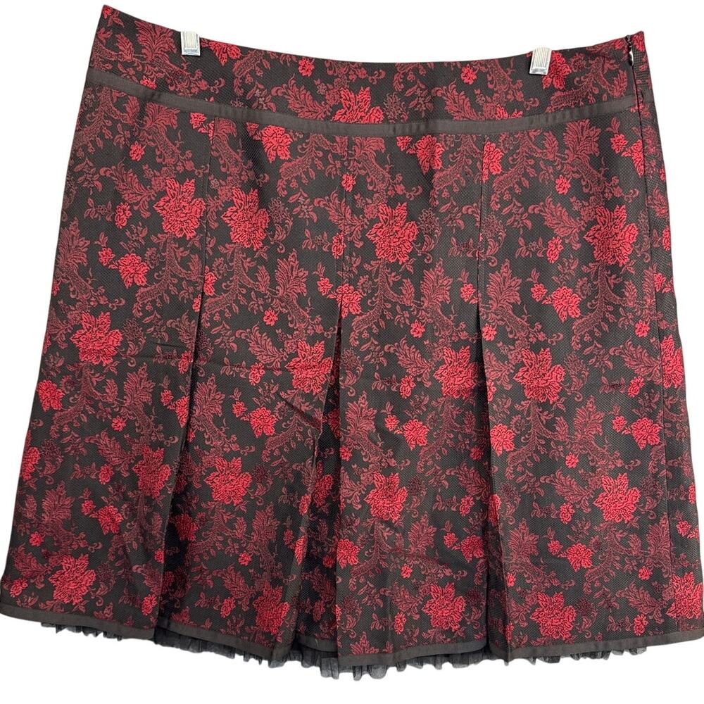 Josephine Chaus Black Red Floral Jacquard Pleated A-line Skirt Women 16W